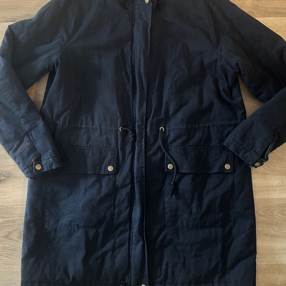 JustFab Navy Blue Utility Jacket / Parka – Zip & Snap Front – Size XL – Good - Picture 2 of 9
